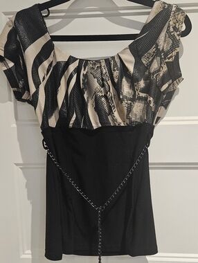 Bali Black Top with Beige Snake & Zebra Print Yoke
